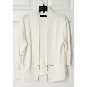 IVANKA TRUMP Women's Sweater Cardigan with Gold Zippers, Size Large, Ivory